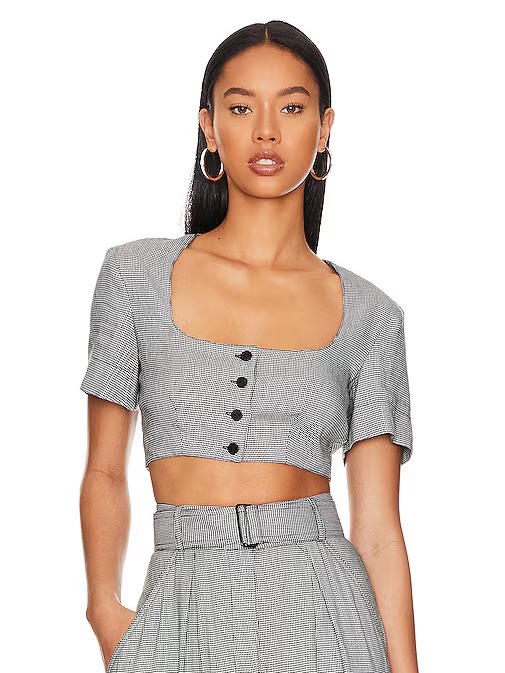 Matthew Bruch Black & White Houndstooth Apron Crop Top